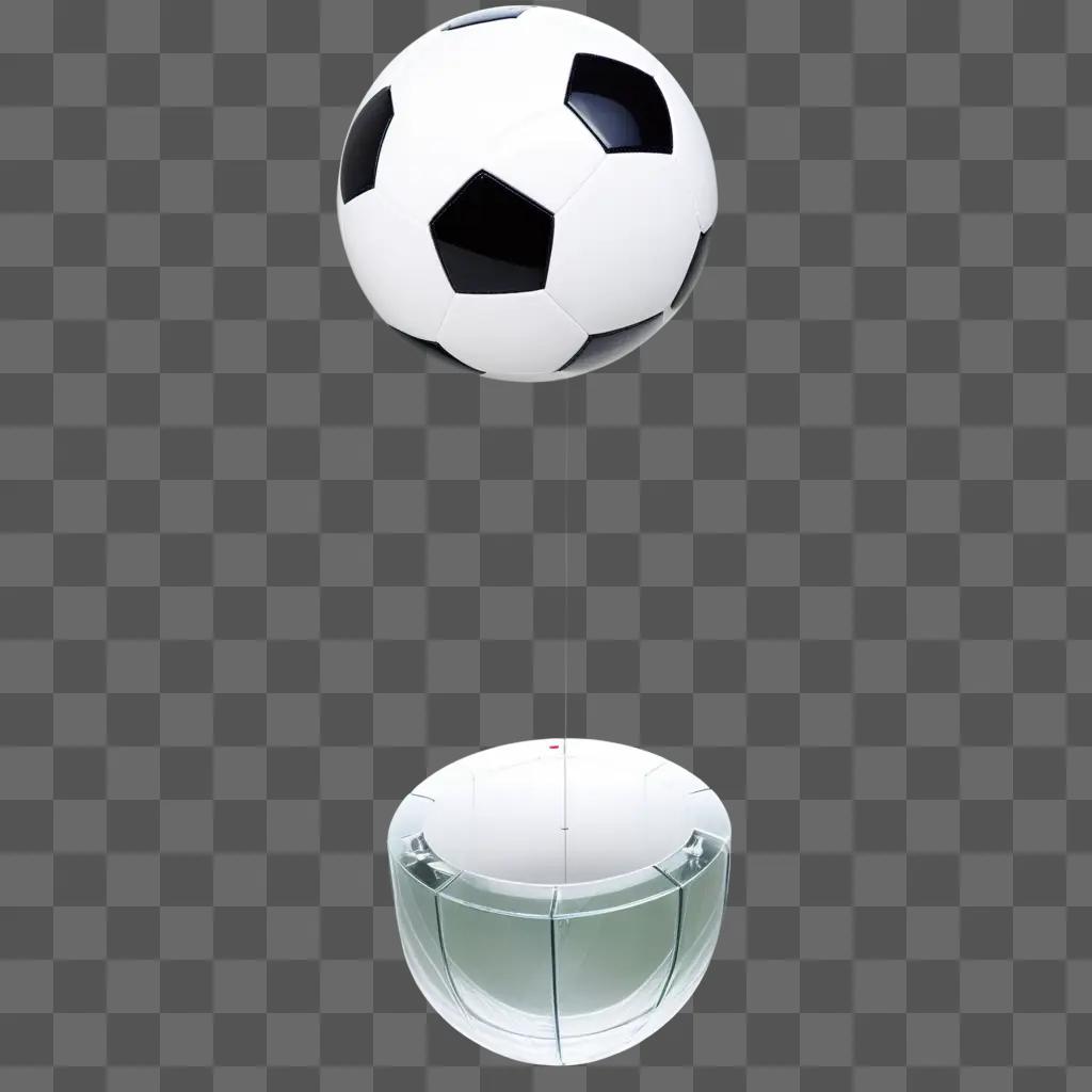 soccer ball hangs in a transparent holder