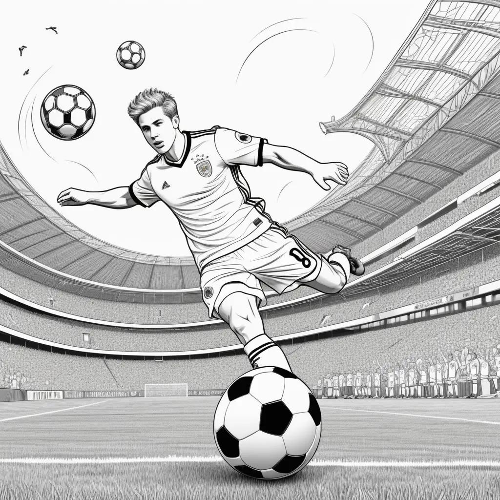 soccer player coloring page with a crowd in the background
