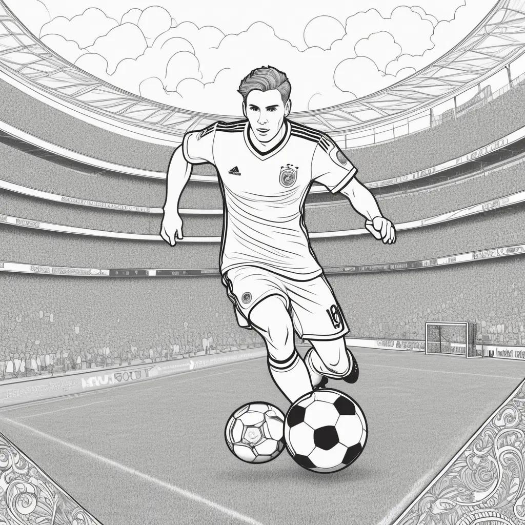 soccer player in a black and white coloring page