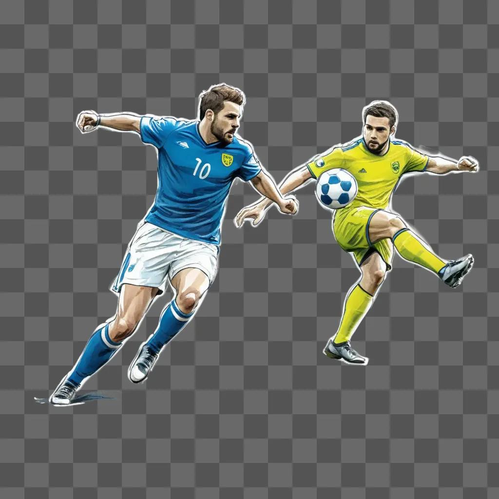 soccer player in blue and yellow sketch on a grey background