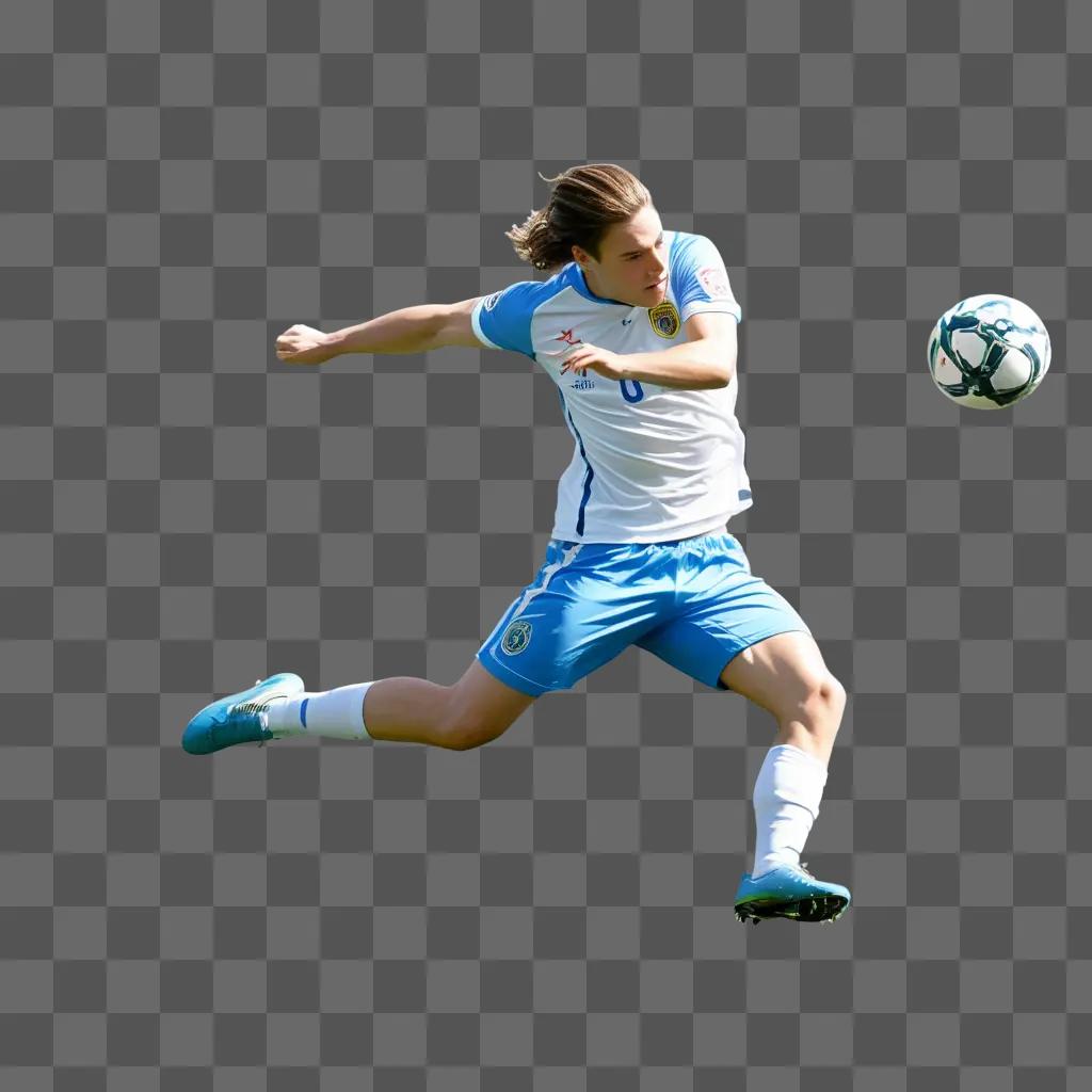 soccer player kicking a ball during a side football drawing