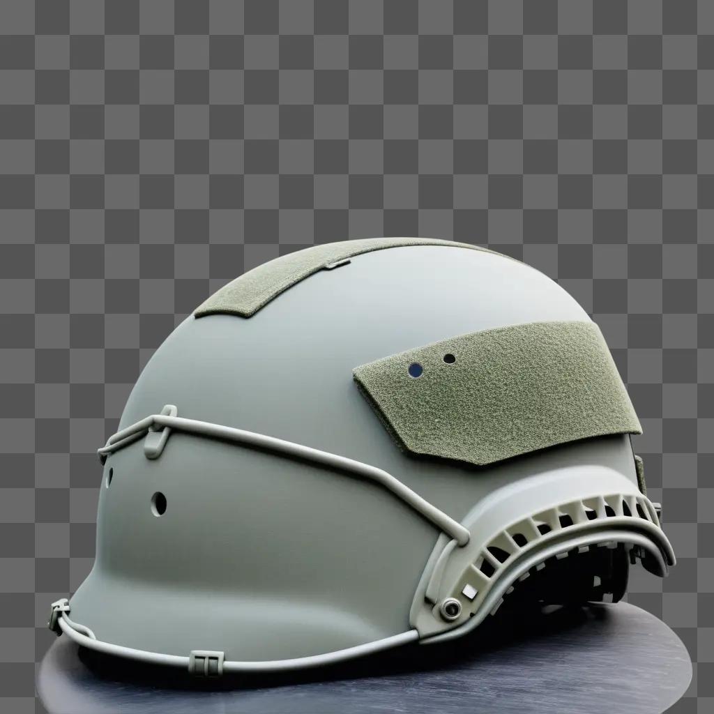 soldiers helmet with patches on it