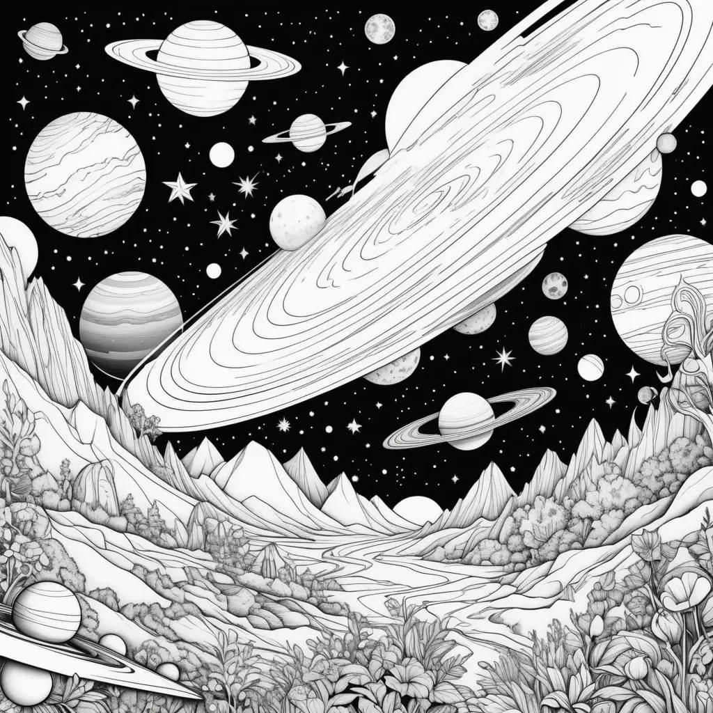 space coloring page featuring planets and a star