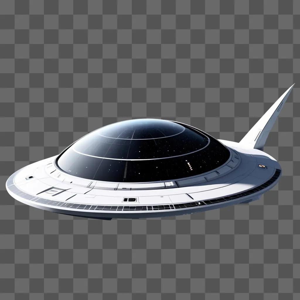 spaceship with a dome-like roof floats above the ground