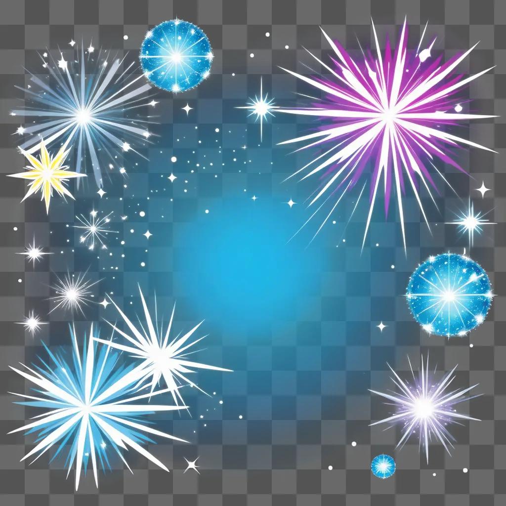 sparkly background with blue and purple fireworks