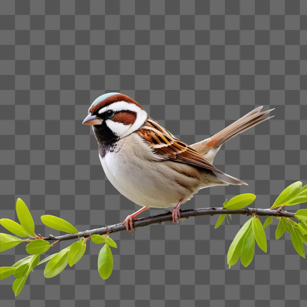 sparrow perches on a branch of a tree