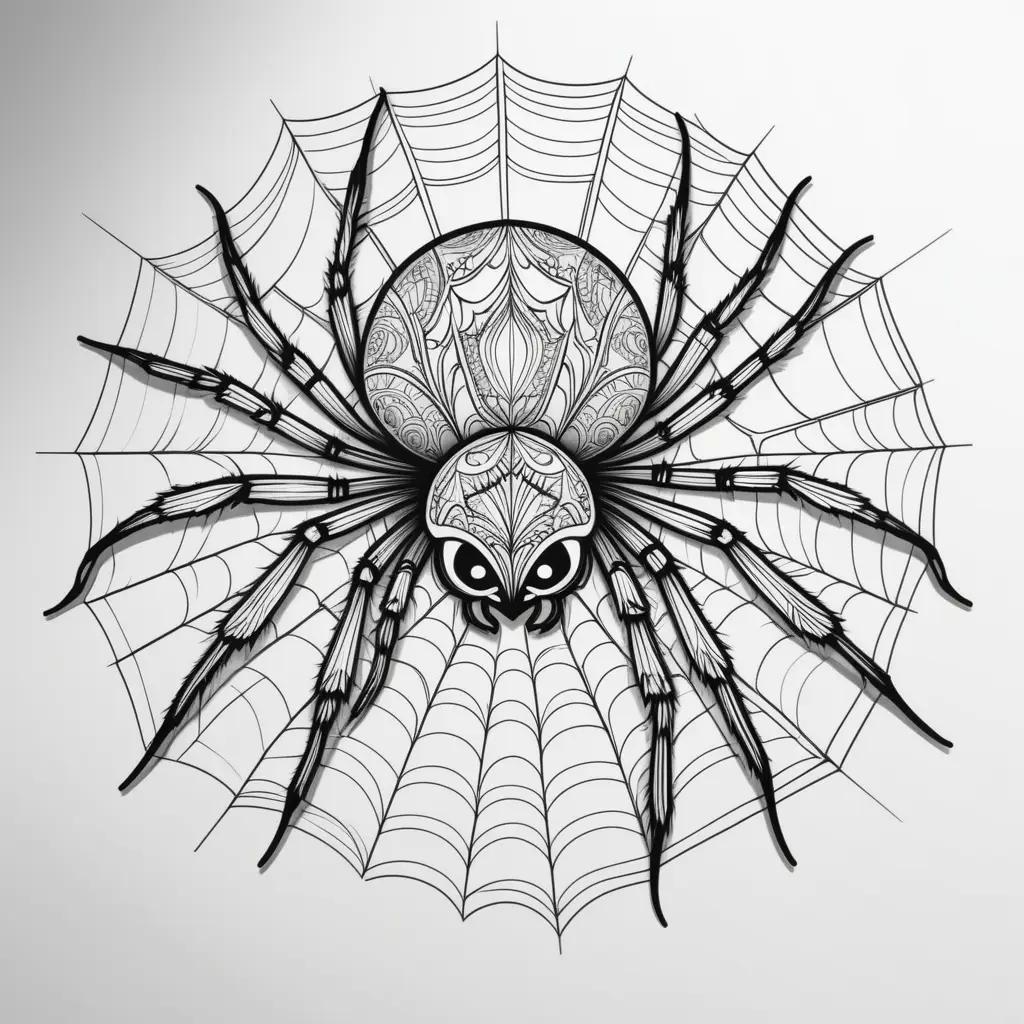 spider coloring page with a black and white color scheme