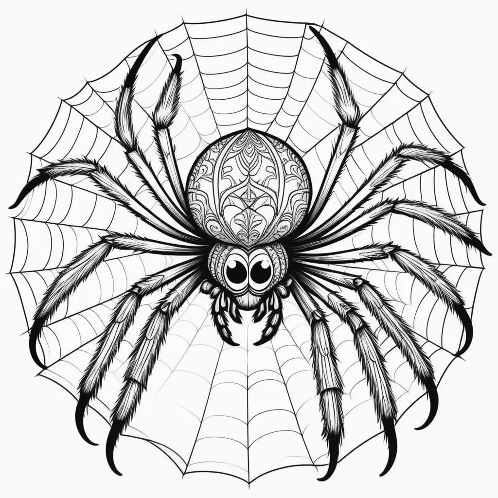 spider coloring page with black and white color scheme