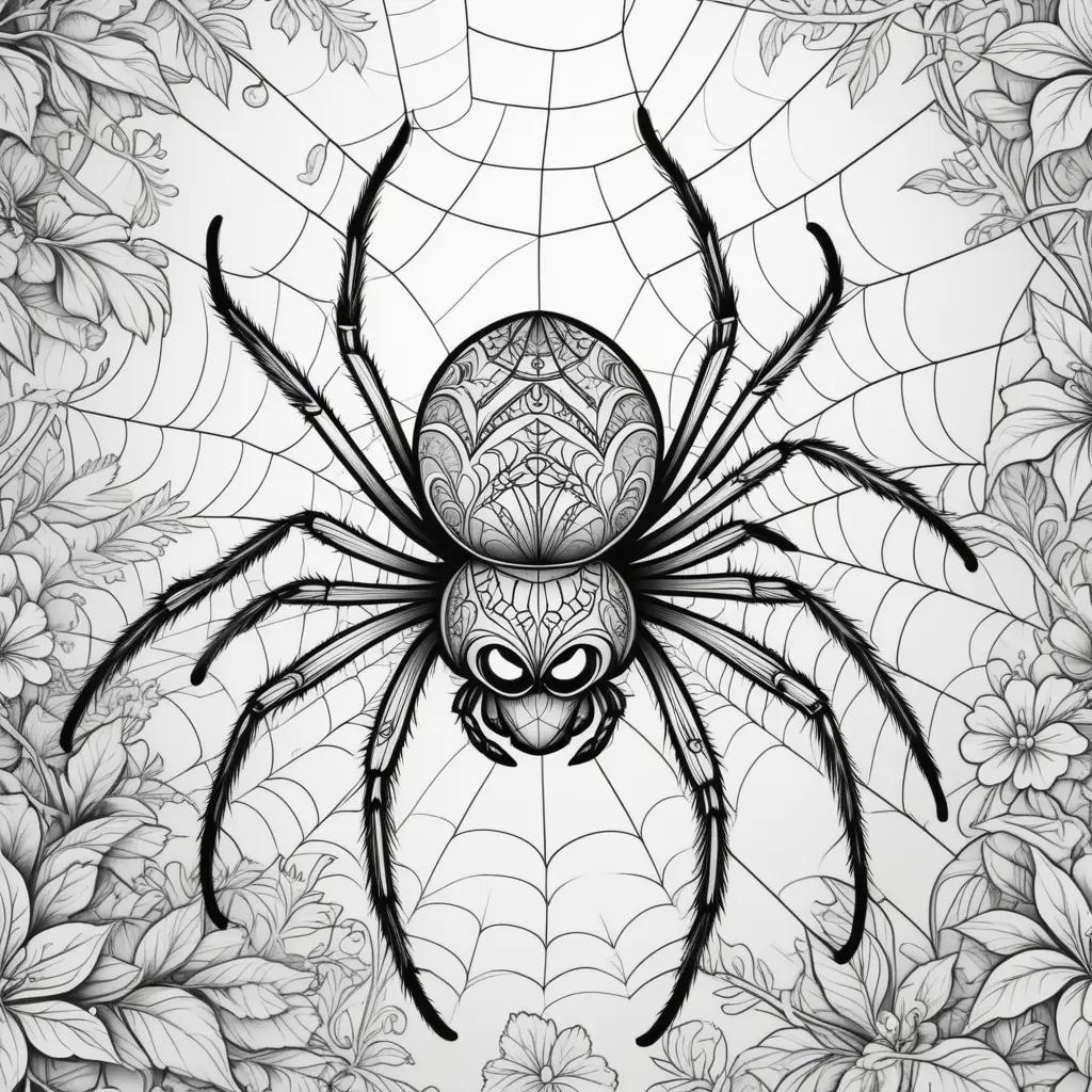 spider coloring page with intricate black details