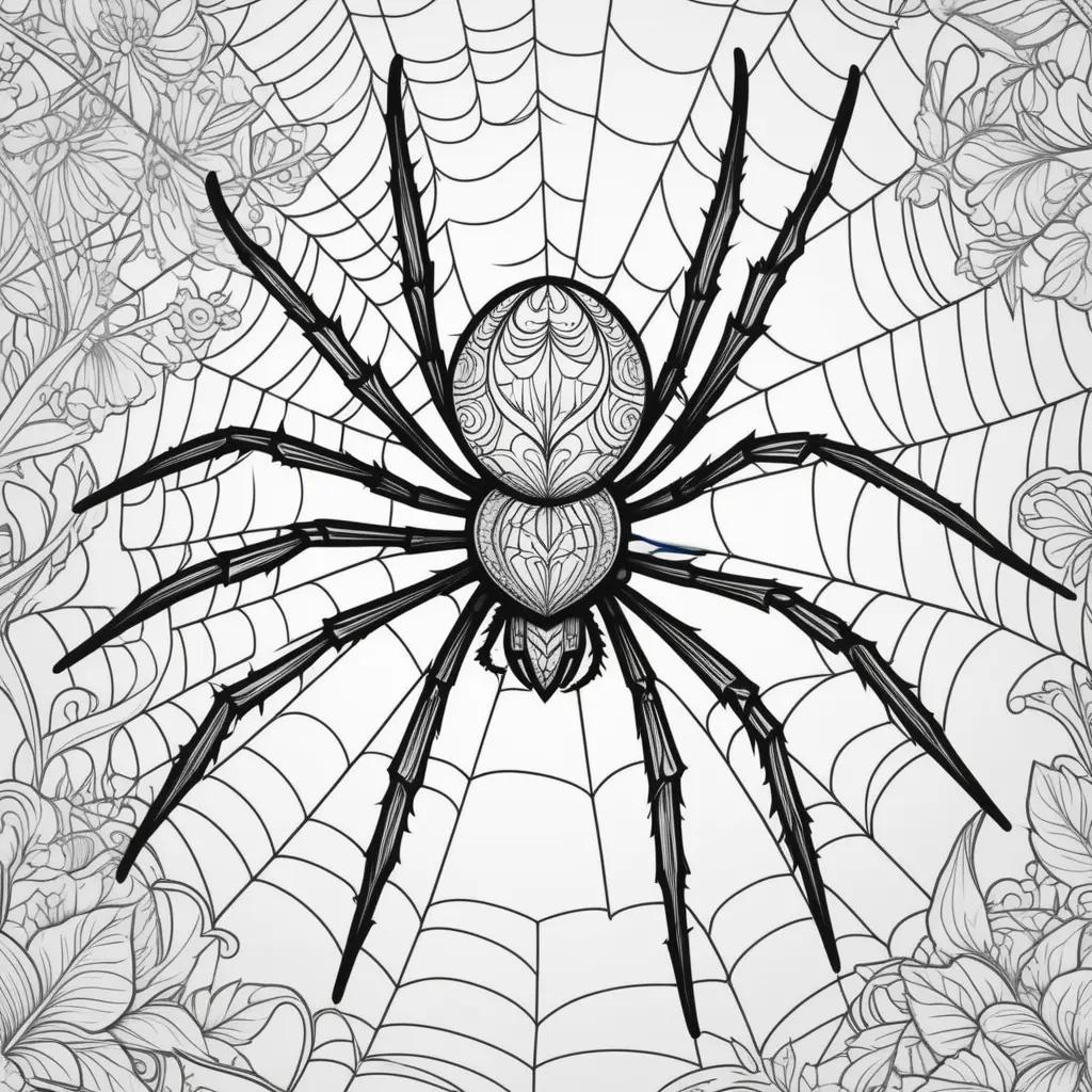 spider with intricate patterns fills a web coloring page