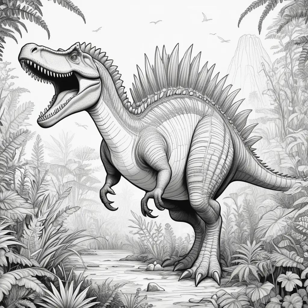 spinosaurus dinosaur is colored in a black and white picture