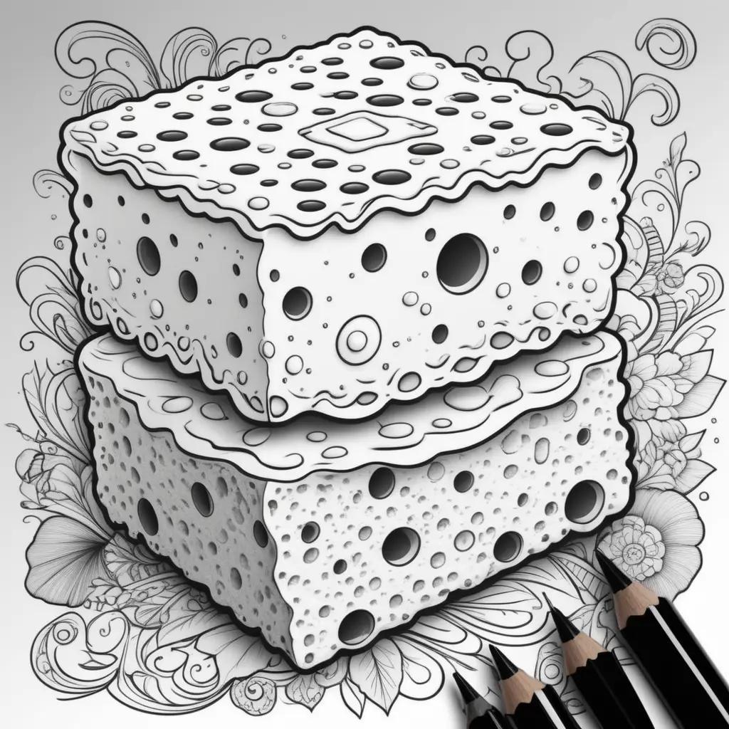 sponge coloring page with pencils on a white background