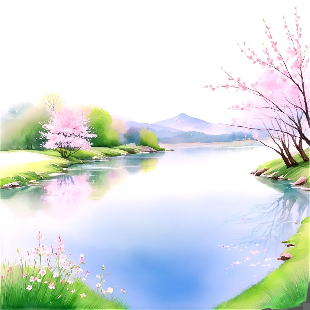 spring scene with a clear sky and water