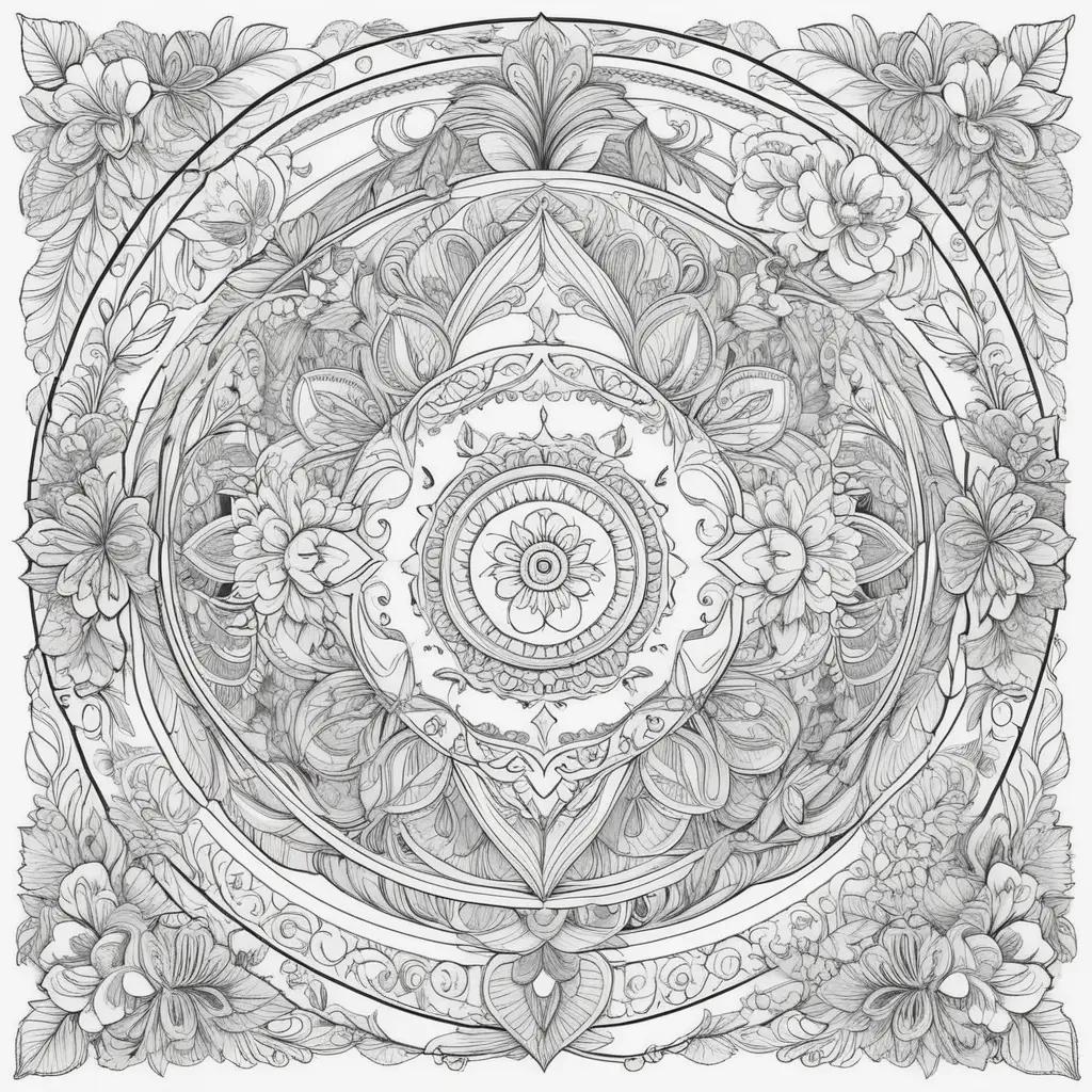 square drawing with floral designs in black and white