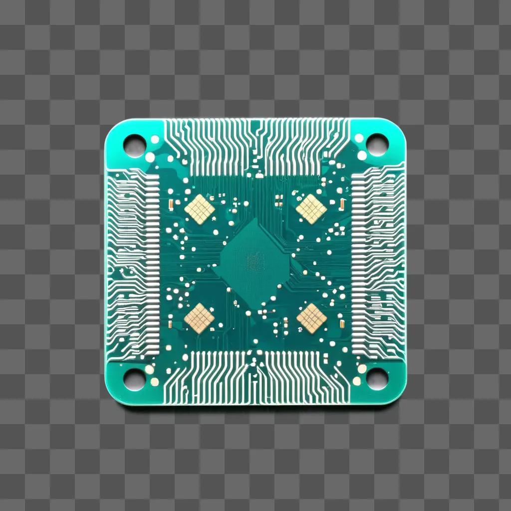 square electronic circuit board with a green background