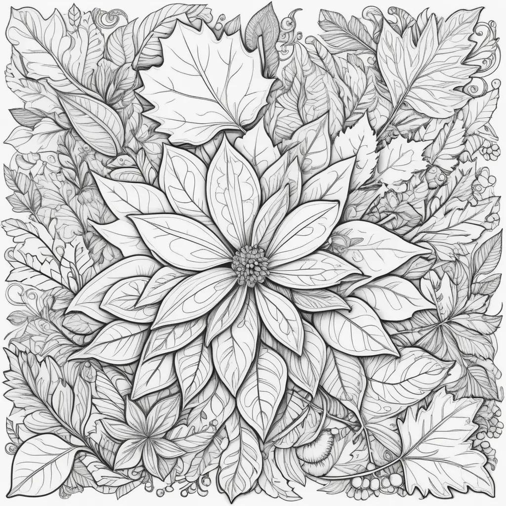 square with leaves and flowers in black and white coloring pages