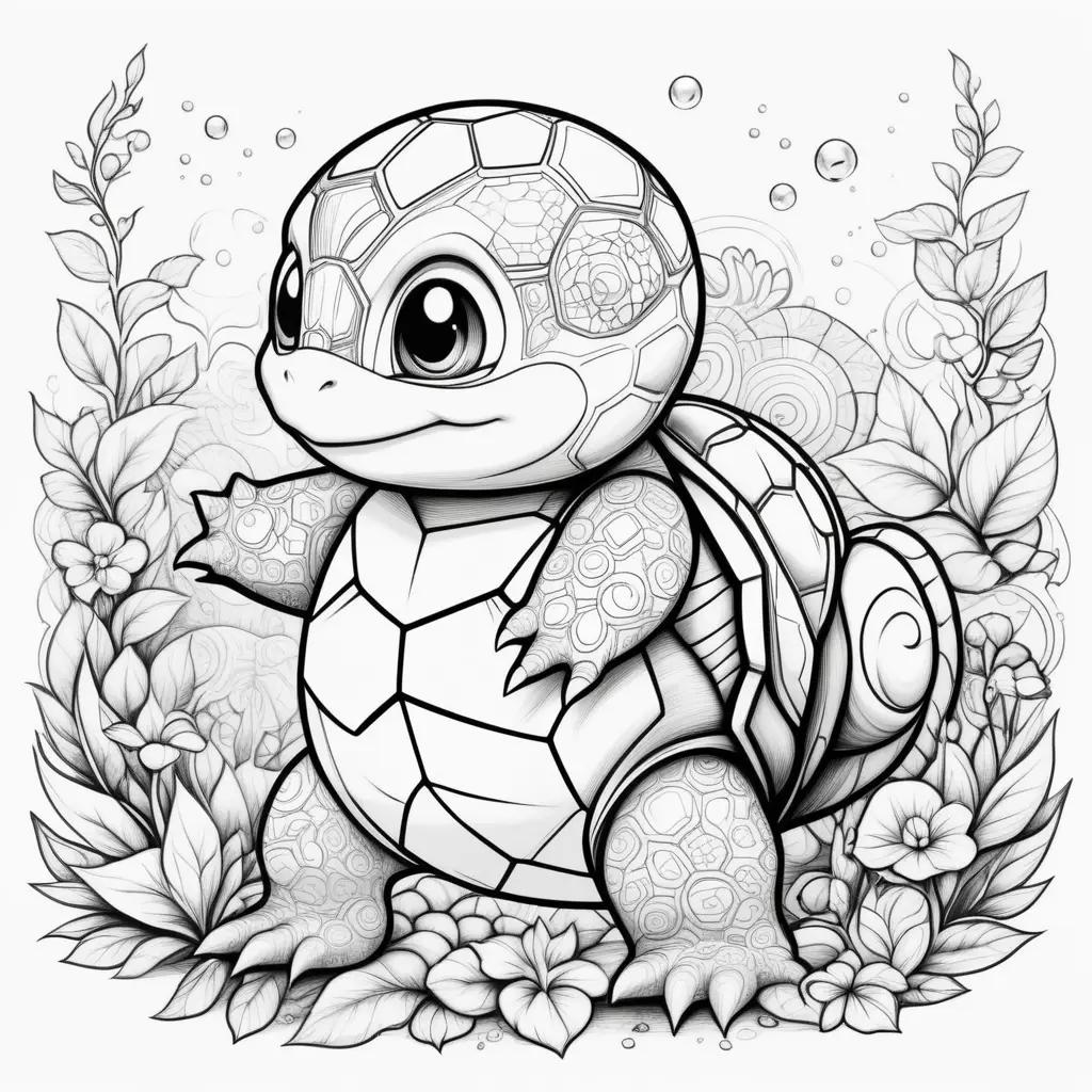 squirtle coloring page with a cute design and bubbles