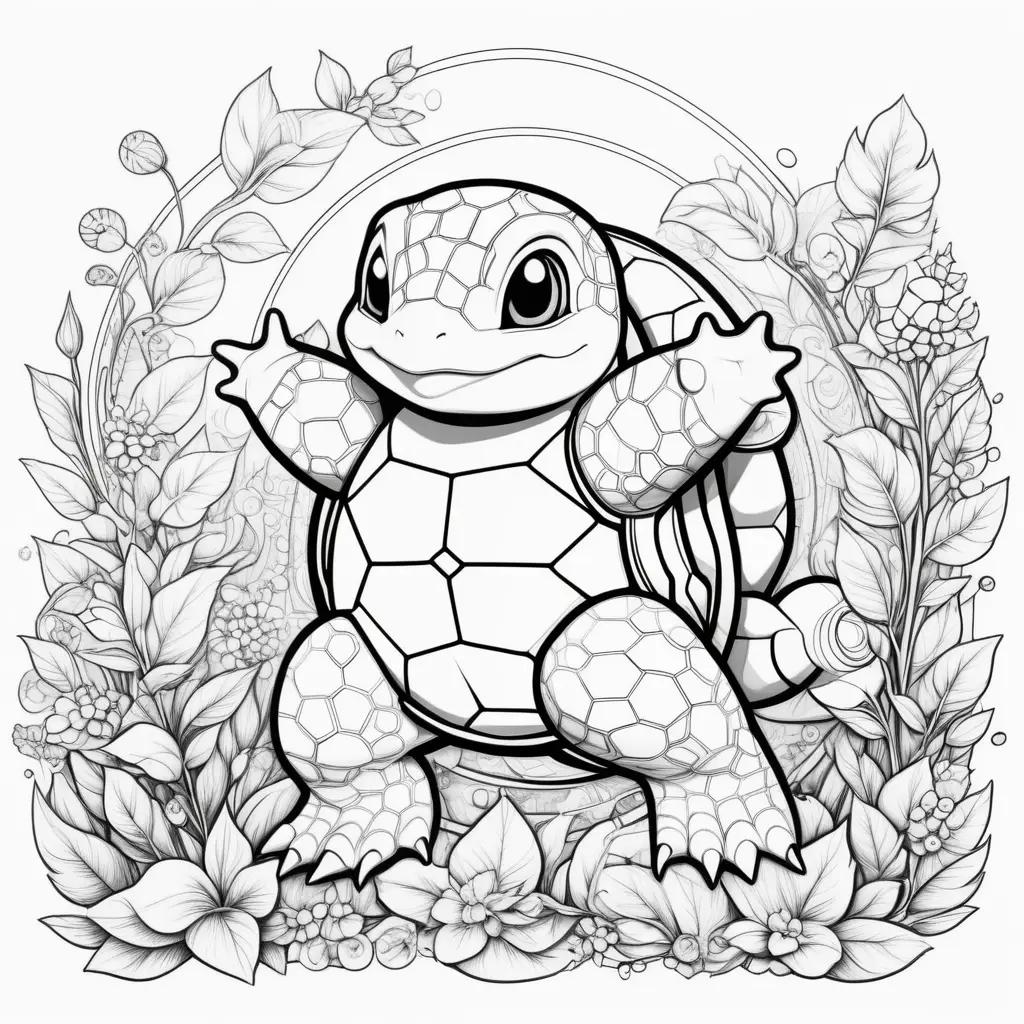 squirtle coloring page with a cute face and legs