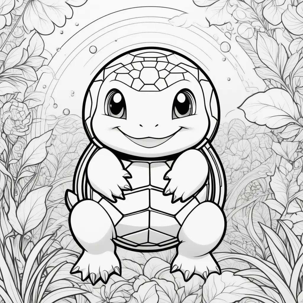 squirtle coloring page with a smiling face and a shell