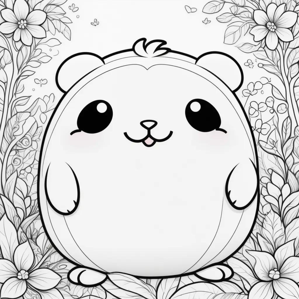 squishmallow coloring page features a cute bear and flowers