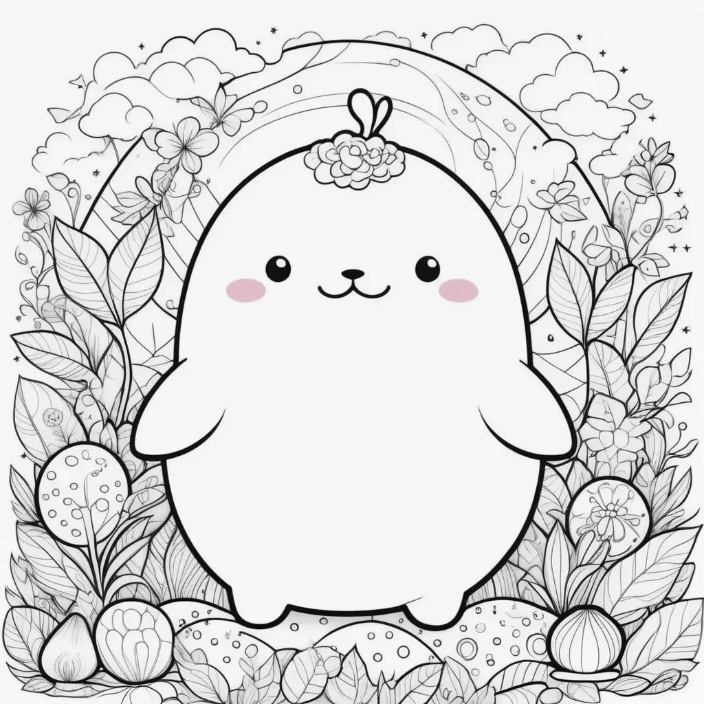 squishmallow coloring page featuring a cute little squishmallow surrounded by colorful flowers