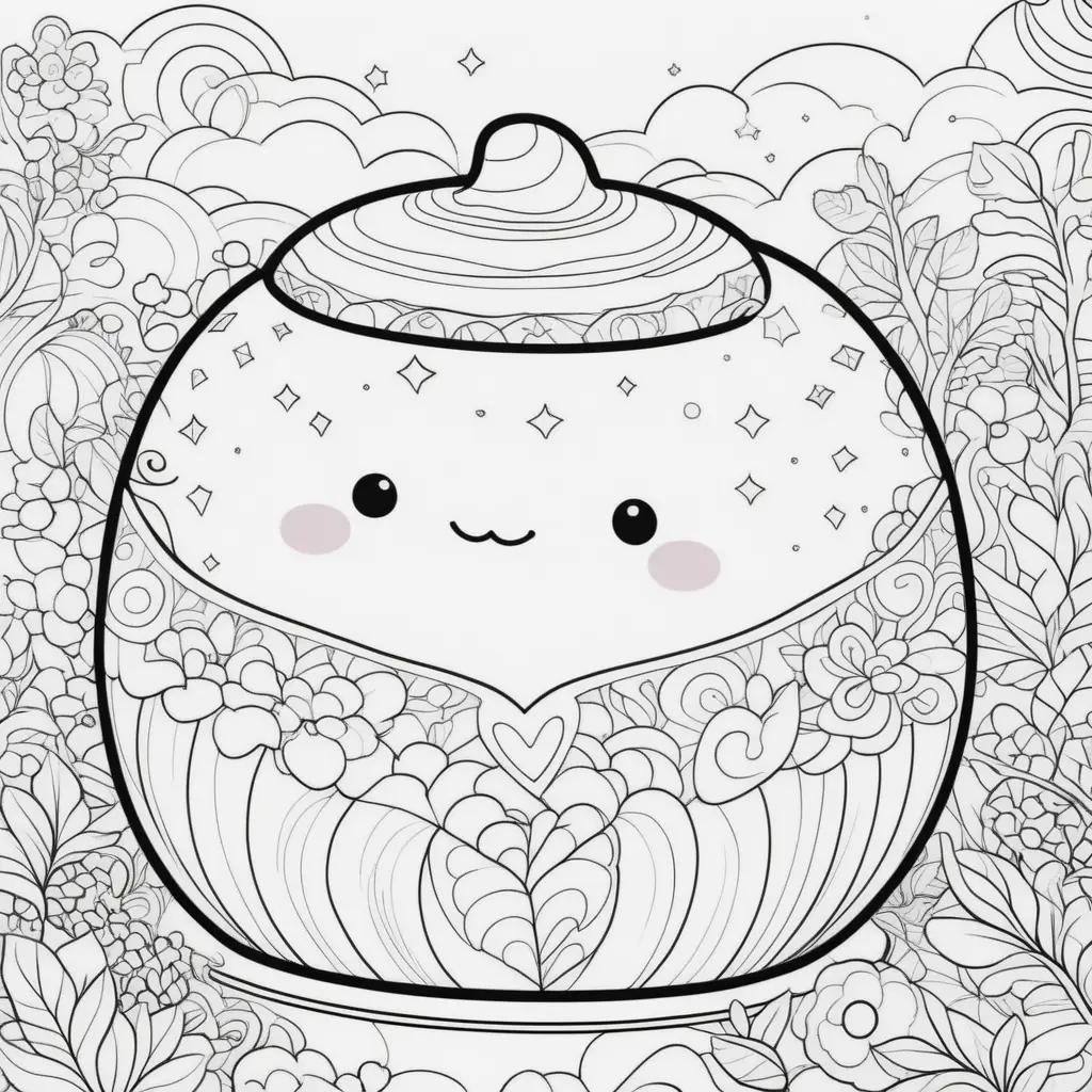 squishmallow coloring page with a cute face and a flower design