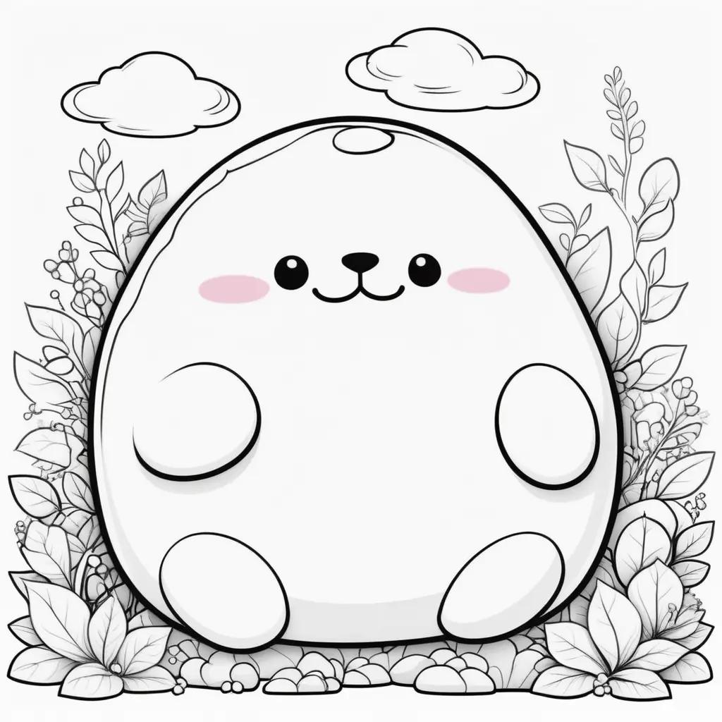 squishmallow coloring page with a cute face and puffy body