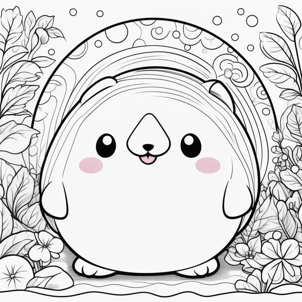 squishmallow coloring page with flowers and bubbles