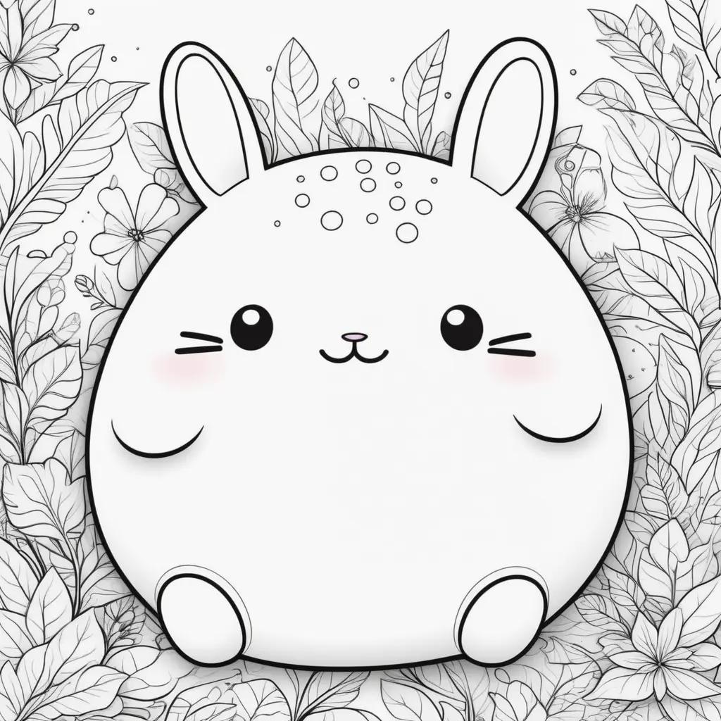 squishmallow coloring page with flowers and leaves