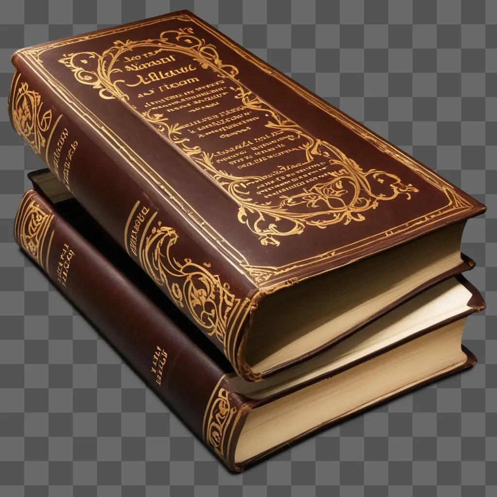 stack of antique books on a brown background