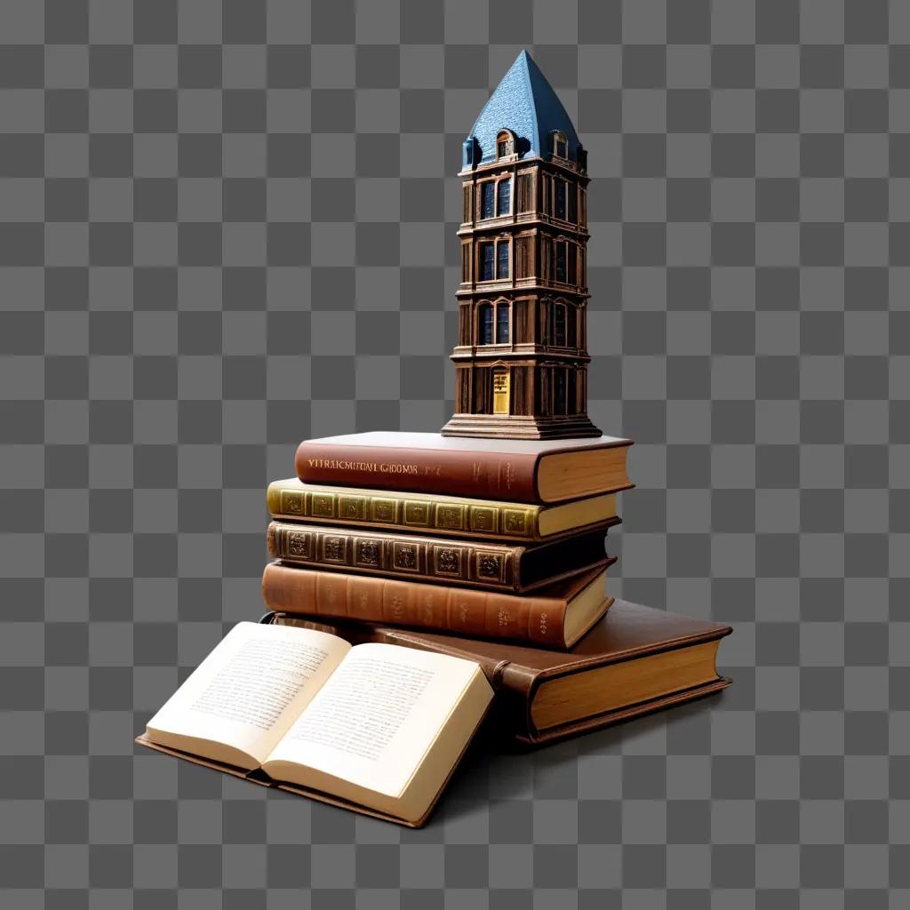 stack of books on a brown table