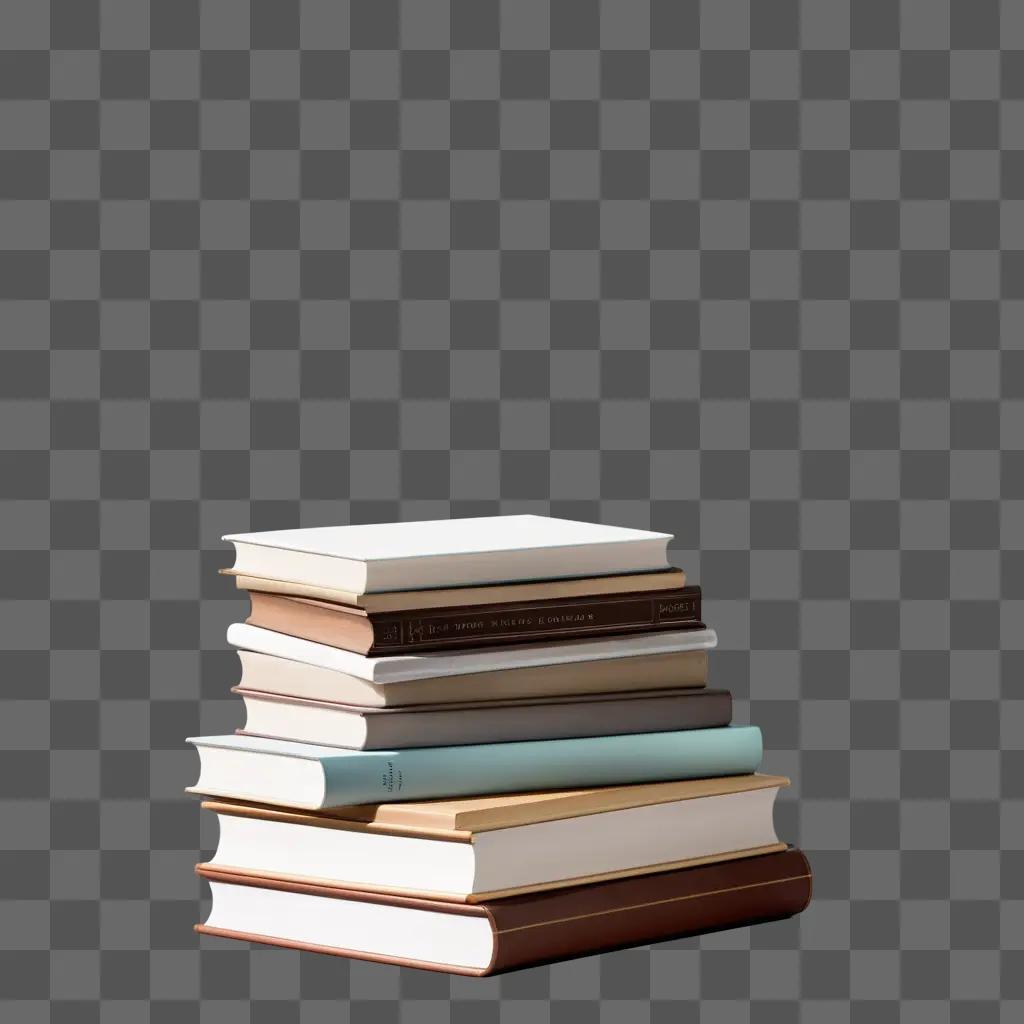 stack of books sits on a light brown surface