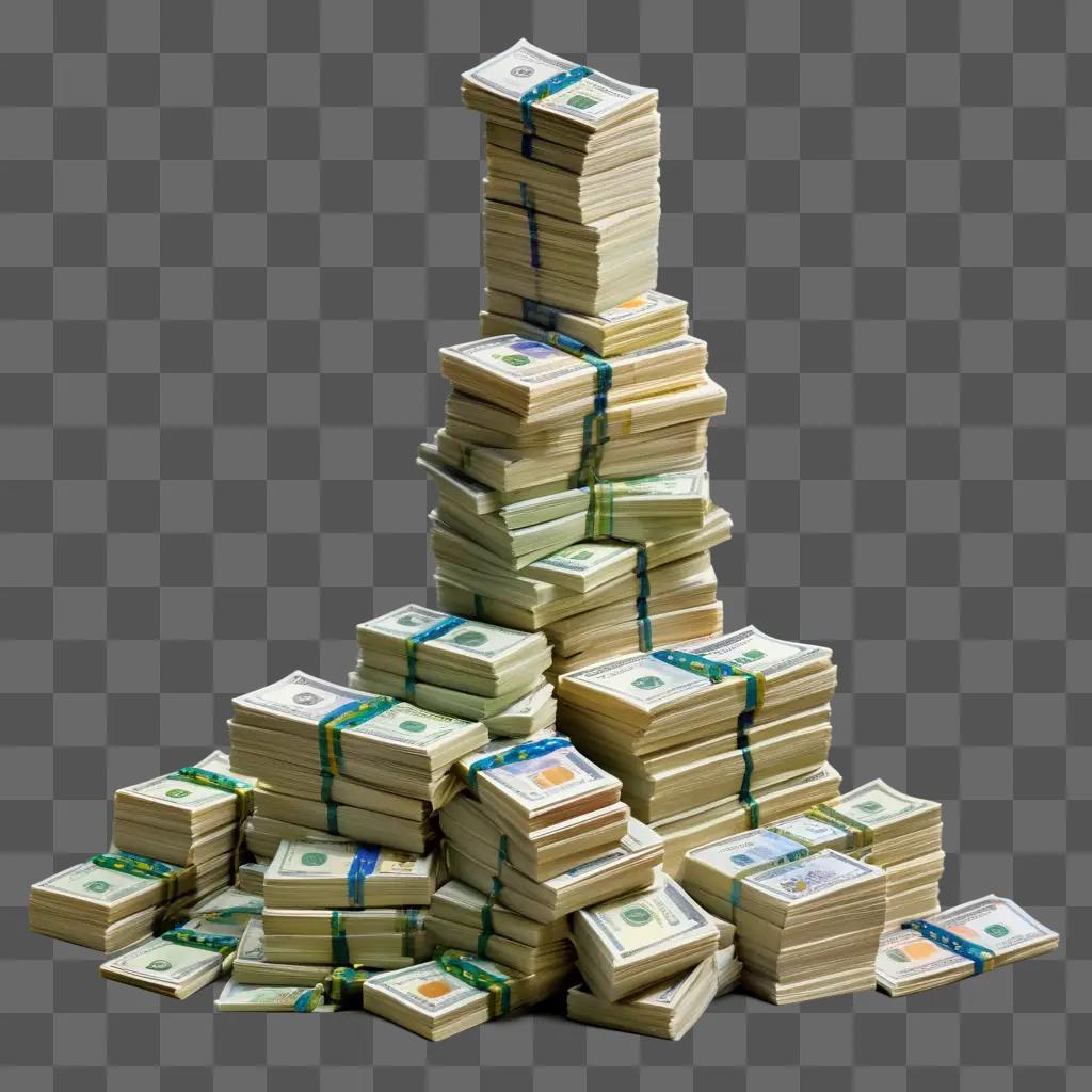 stack of cash piles on a gray floor