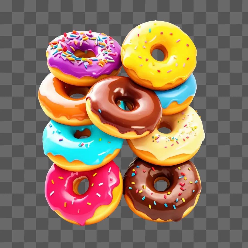 stack of colorful donuts on a backdrop