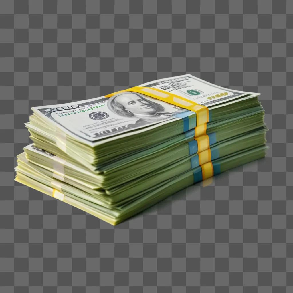 stack of money is transparently stacked on a green background