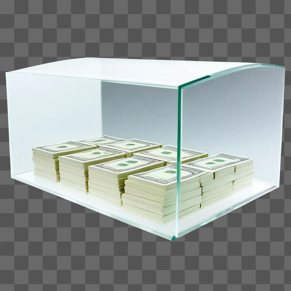 stack of money on display in a transparent case