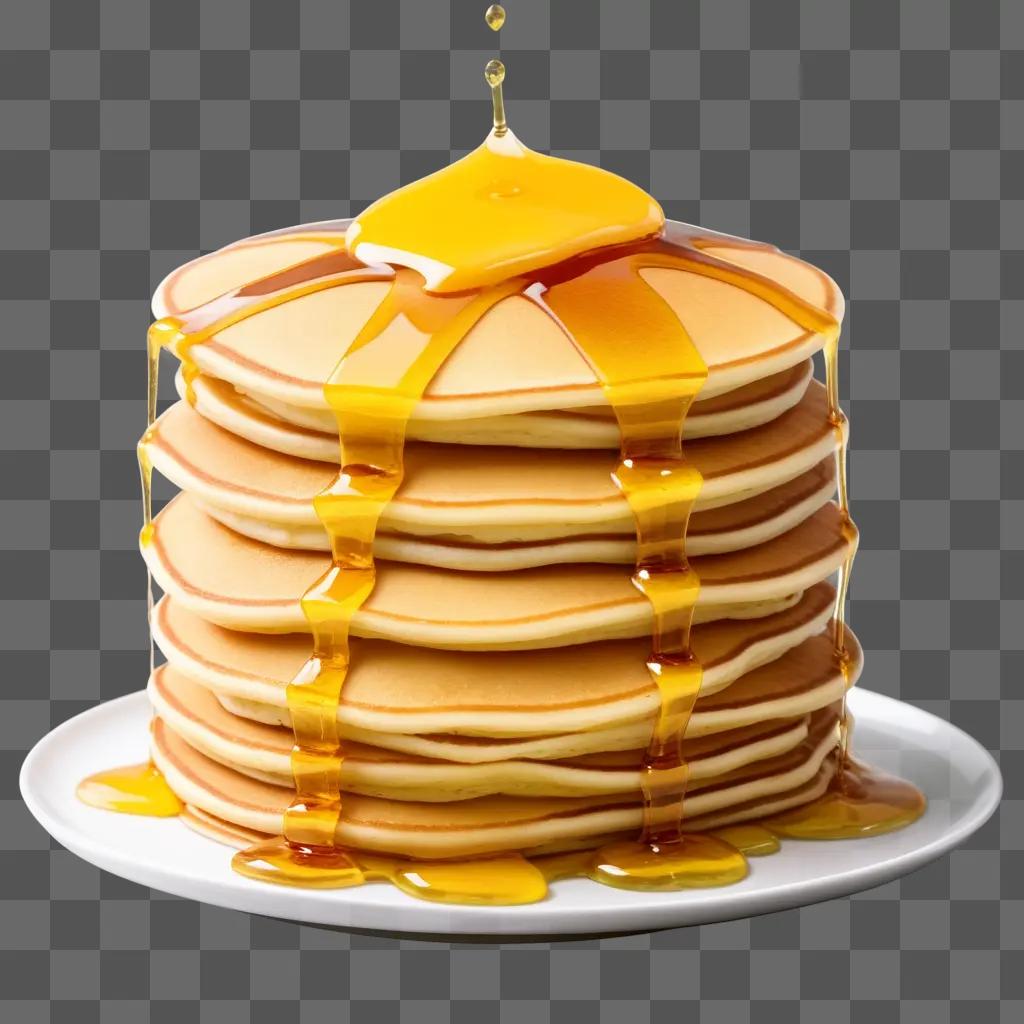 stack of pancakes dripping with syrup and butter