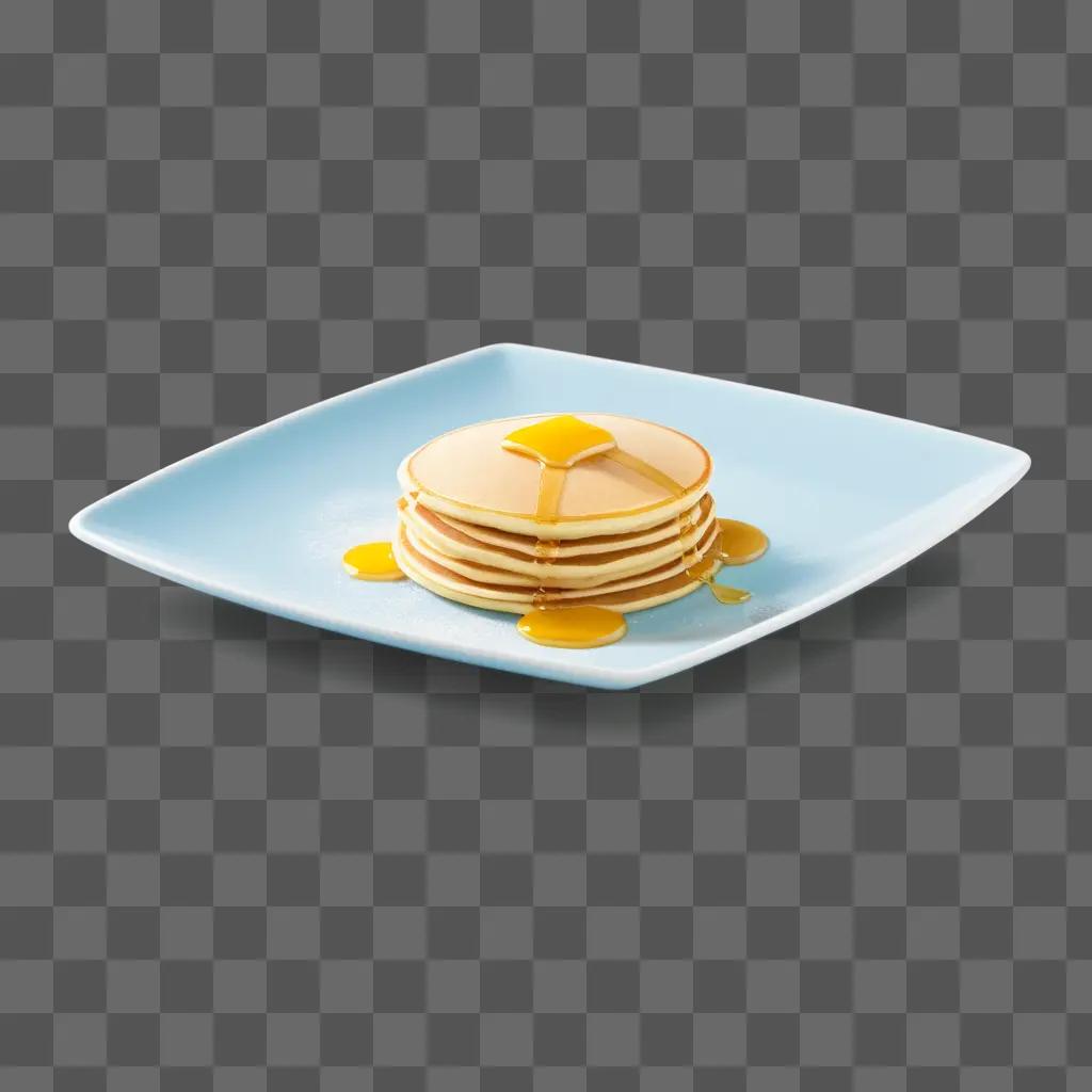 stack of pancakes on a plate with a yellow syrup