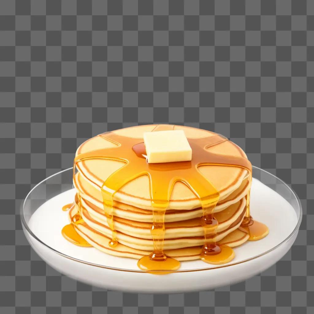 stack of pancakes with syrup and butter on a plate