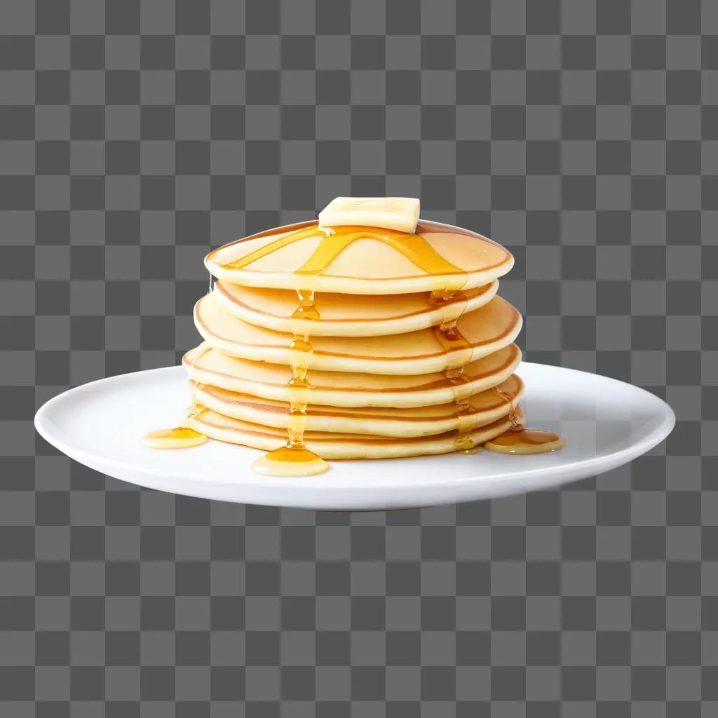 stack of pancakes with syrup and butter on a plate