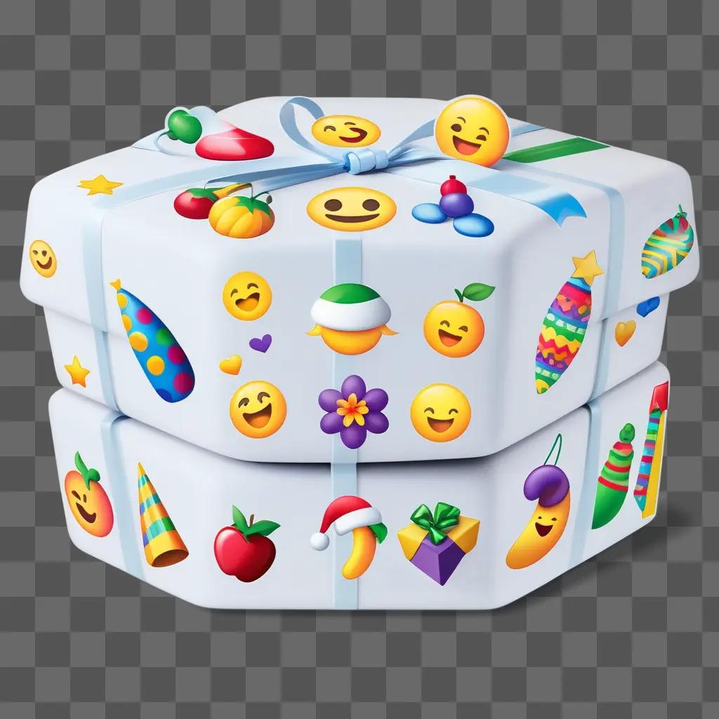 stack of wrapped gifts decorated with various emoji faces