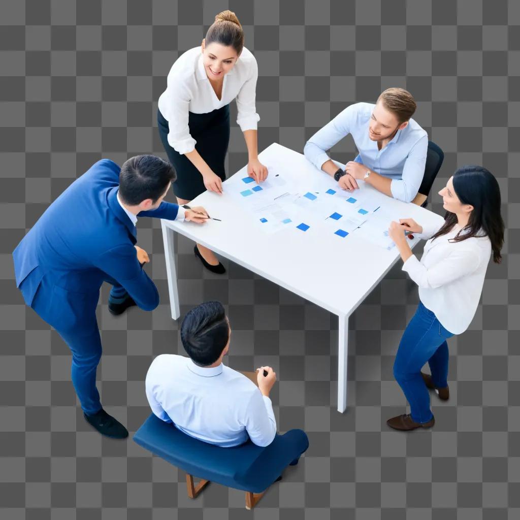 staff gathered around a table to discuss a plan