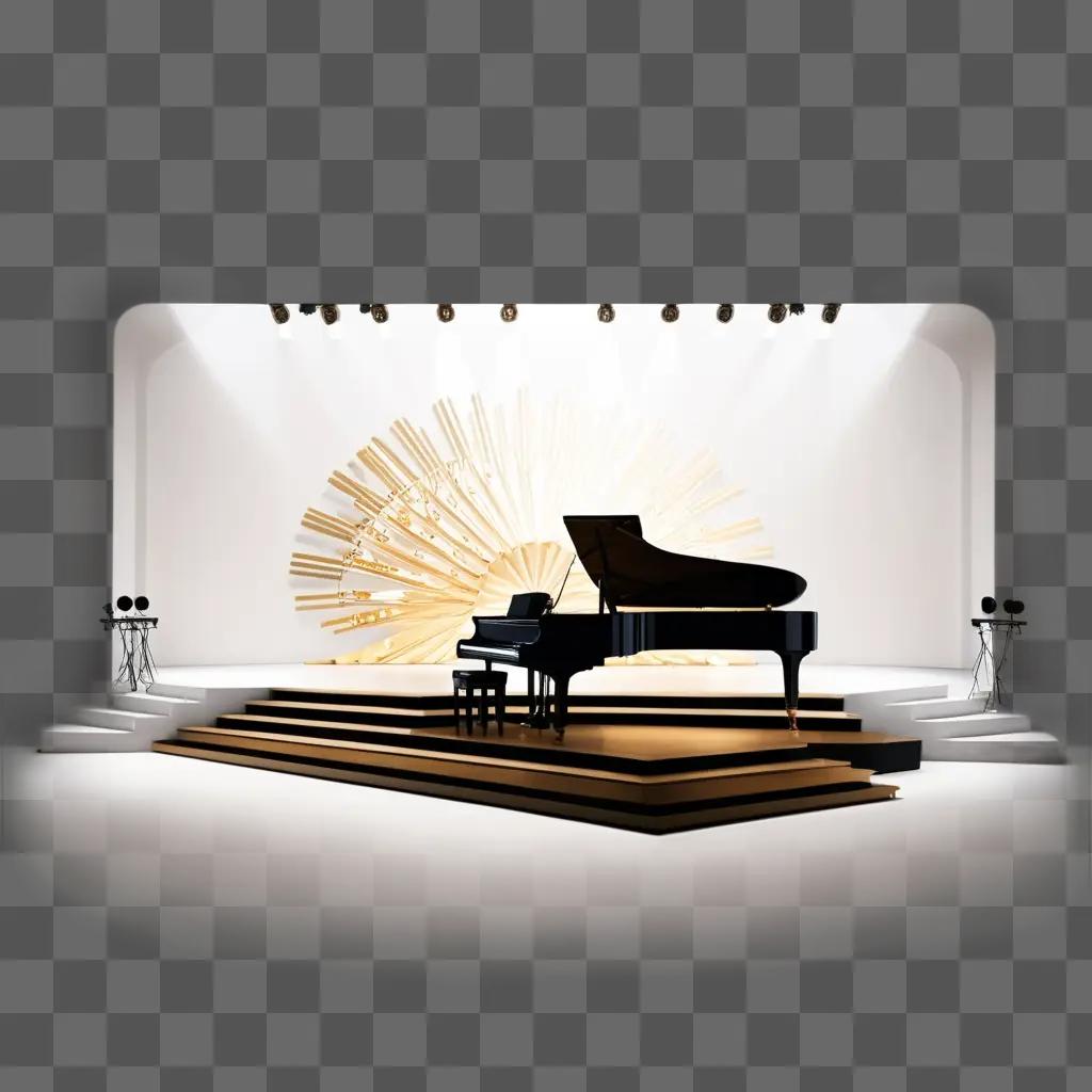 stage with a piano and speakers set up