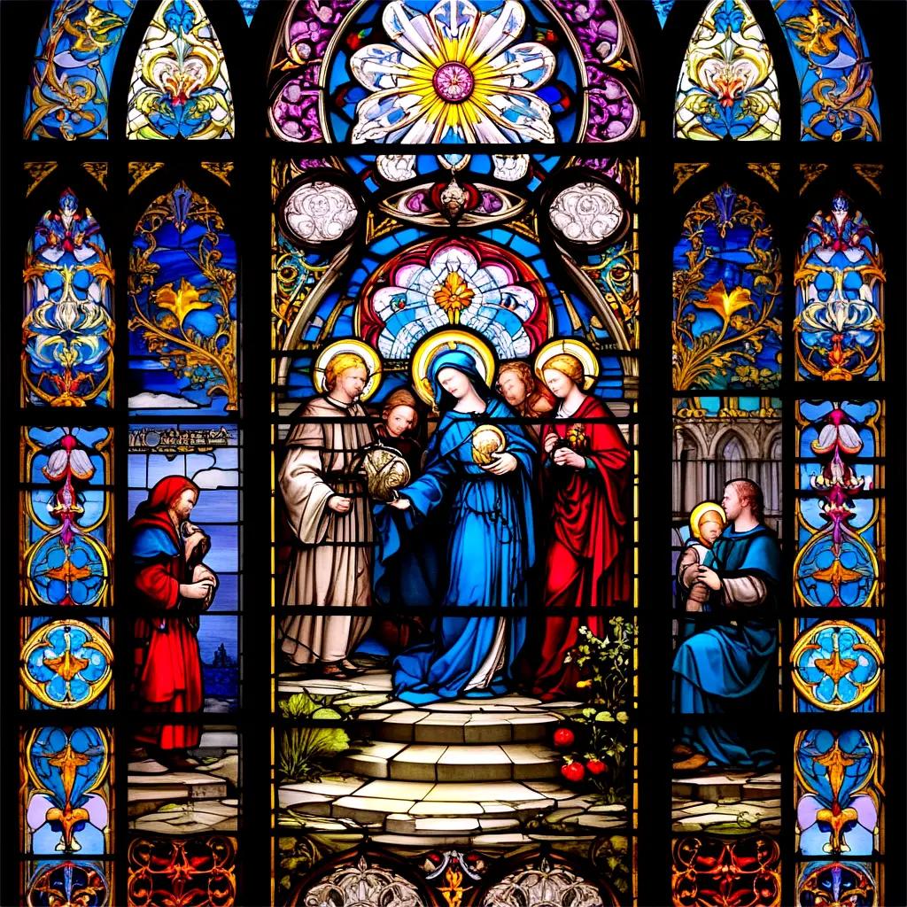 stained glass window of Jesus and Mary