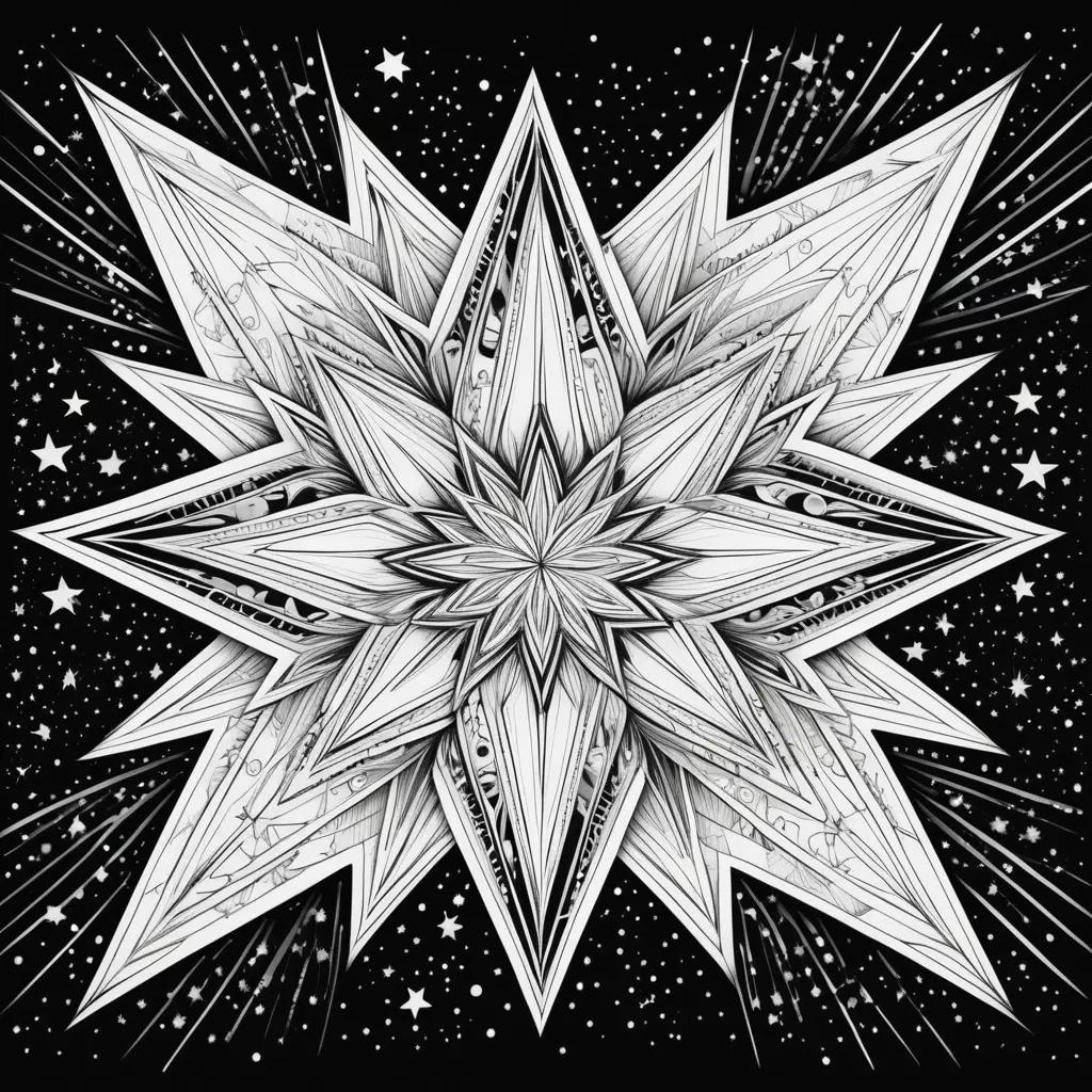 star coloring page features a black and white design with a star at the center