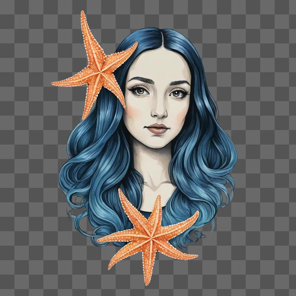 star fish drawing A woman with starfish on her face