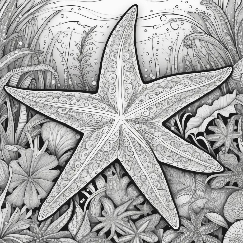 starfish coloring page with a sea background