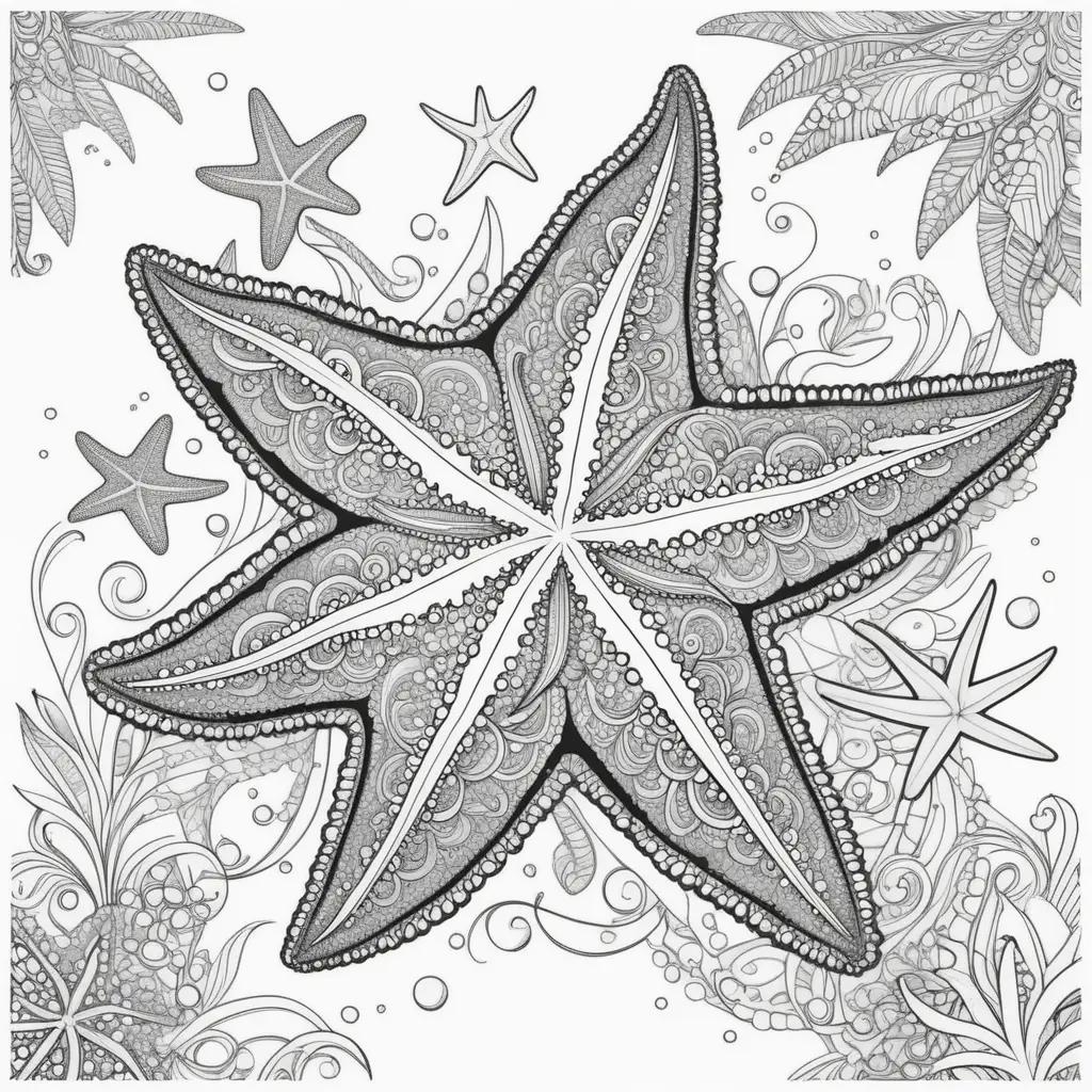 starfish coloring page with a starry background