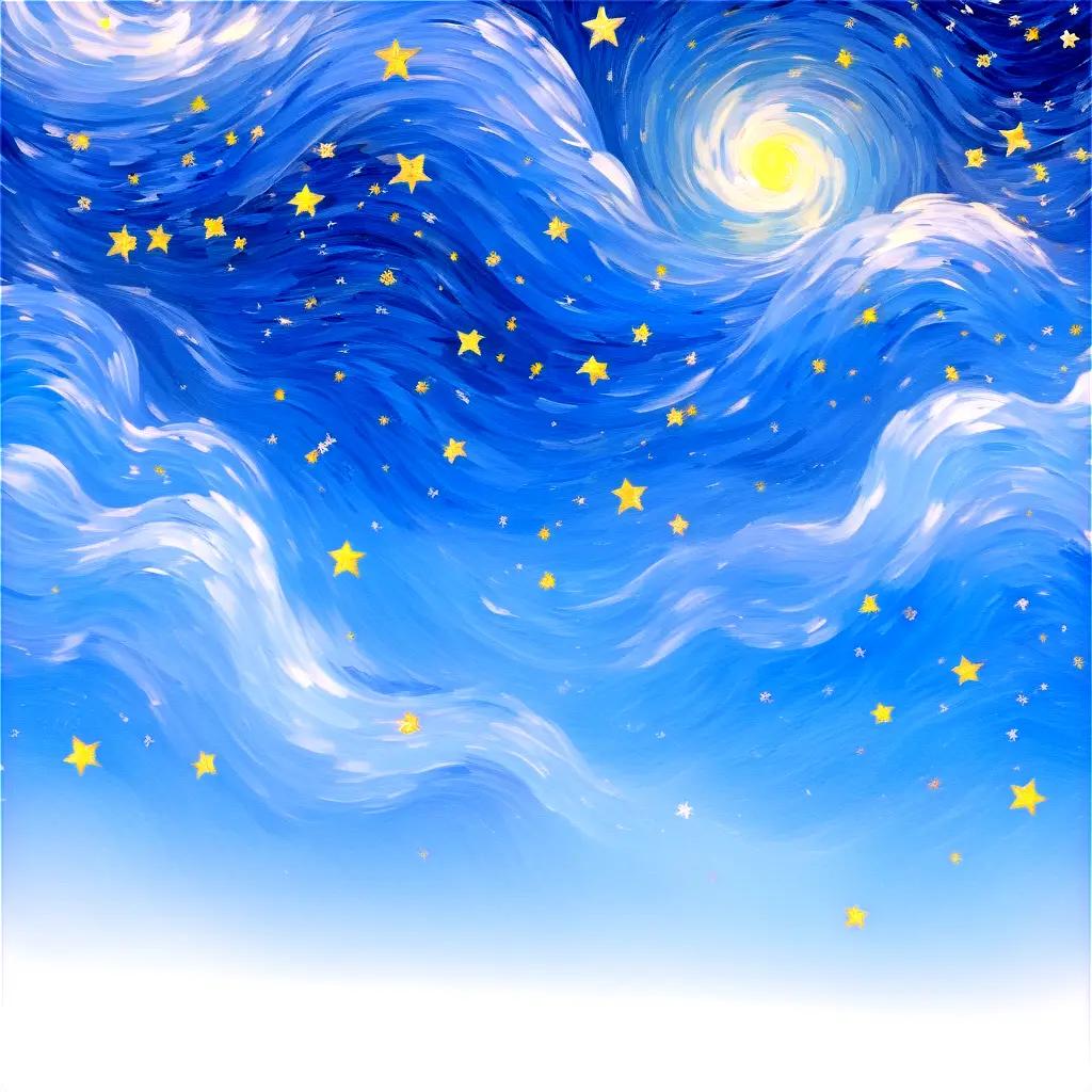 starry night sky with waves and a yellow sun