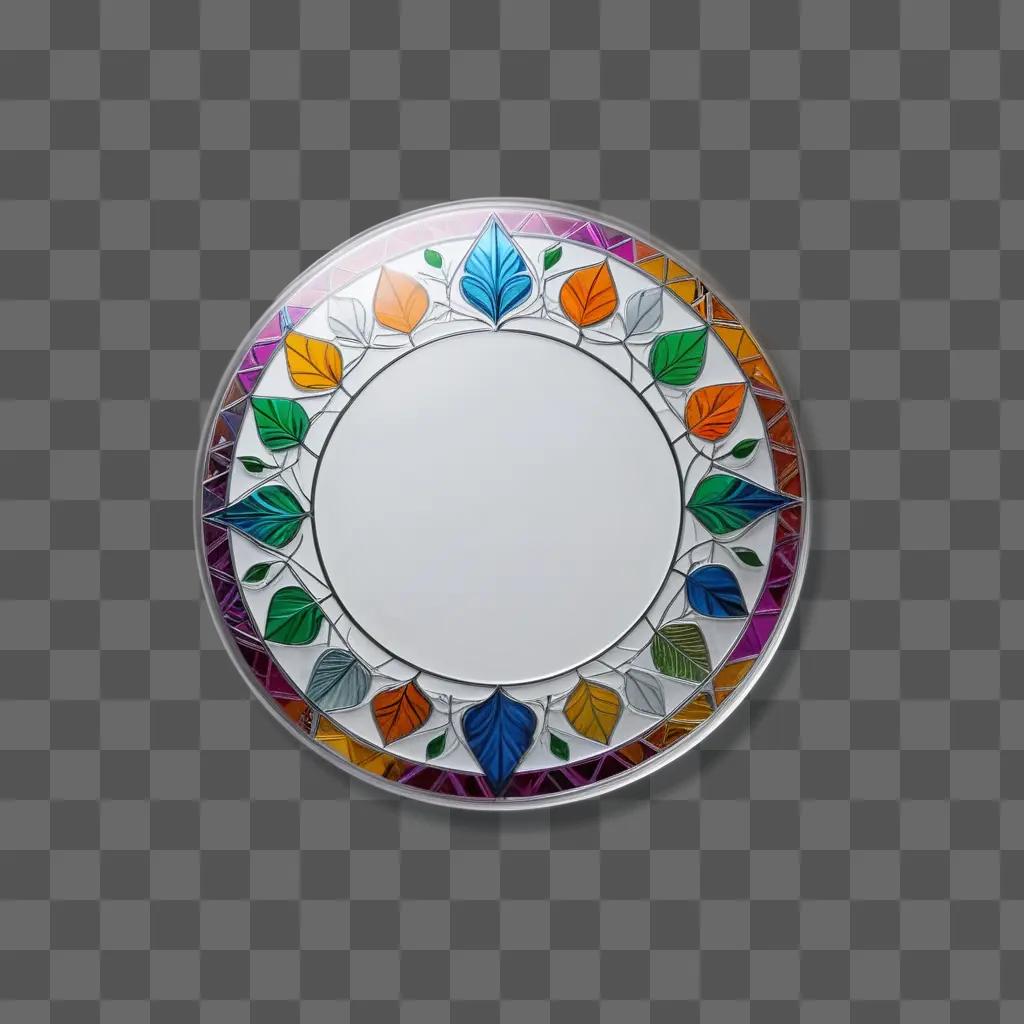 sthetic transparent round plate with colorful leaves